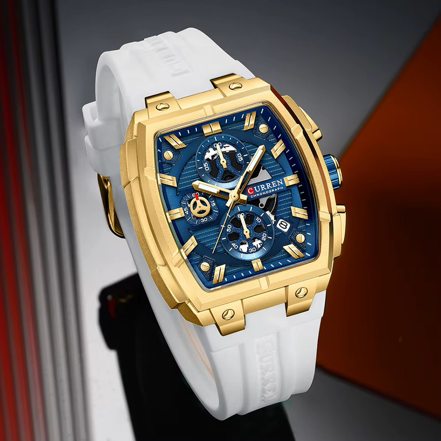 CURREN Armbanduhr Chronograph, Quarz, Kautschuk, Blau, Gold, Herren - Bild 3