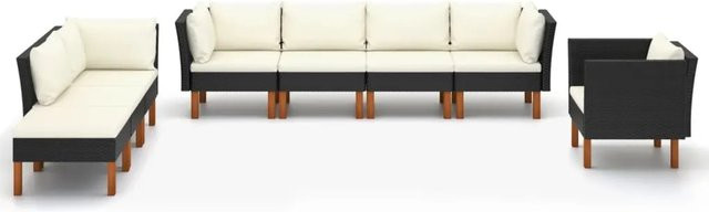 vidaXL 8-tlg Garten-Lounge-Set in L-Form aus PE-Rattan und Eukalyptusholz mit Polstern, Schwarz - Bild 1