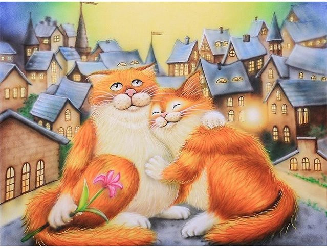 FIYO Diamant-Gemälde mit zwei Katzen als Motiv, Kreuzstich-Stickerei in Beige und Multicolour, B/H: 30 x 20 cm - Bild 1