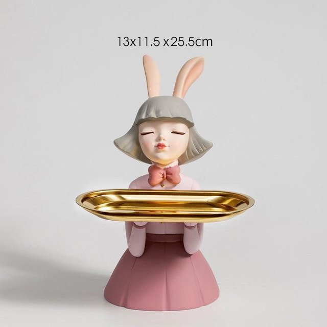 Nordische Tablettdekoration mit Kaninchen-Mädchen für Wohnzimmer und Schlafzimmer, B/T/H: 25,5 x 11,5 x 13,0 cm - Bild 1
