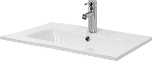 ML-Design Keramik Waschbecken Weiß, Eckig mit Hahnloch und Überlauf, B/T/H: 61 x 16,5 x 46 cm - Bild 1