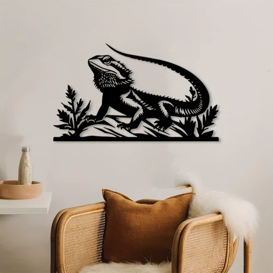 CIFBUY Metall-Wandkunst Bärtiger Drache in Schwarz als exotische Reptilien-Dekoration für Wohnzimmer und Garten - Bild 3