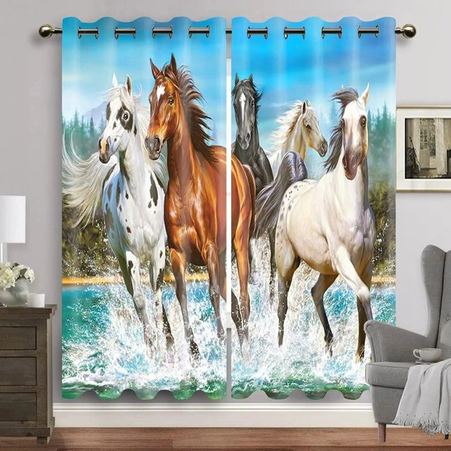 Pferde-Verdunkelungsvorhänge von A Family Of Home Textiles mit Tiermuster, 2er-Set, Mehrfarbig, Breite: 75 cm, Höhe: 166 cm - Bild 1
