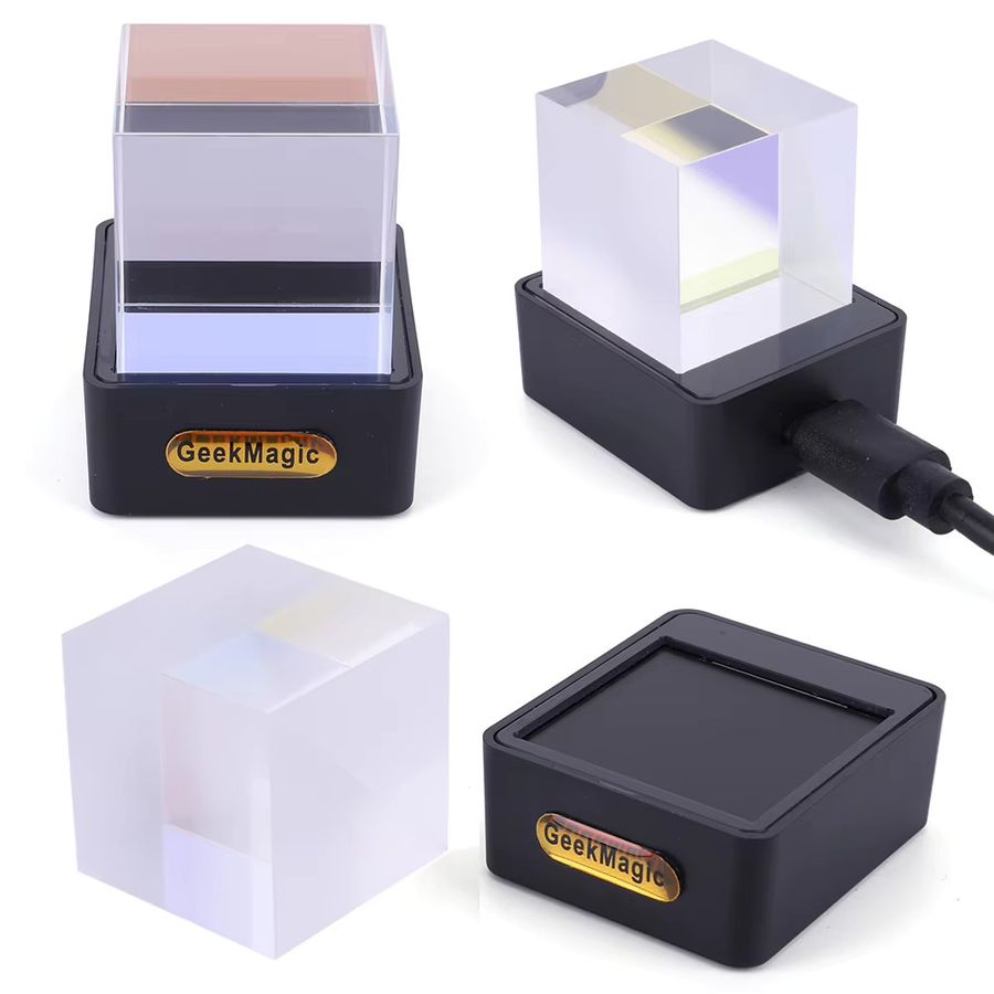 MOJOYCE Kristallwürfel-Fotodisplay mit holografischer Smart-Wetterstation, Digitaluhr und GIF-Animationen, Weiß/Transparent - Bild 3