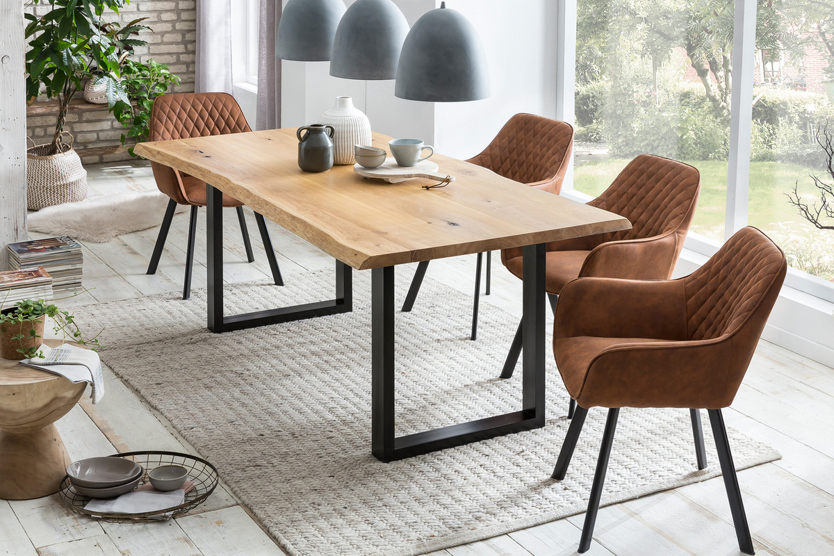 SalesFever Esstisch aus Eiche und Metall im Industrial Design, Farbe: Beige, B/T/H: 166 x 90 x 75 cm - Bild 1