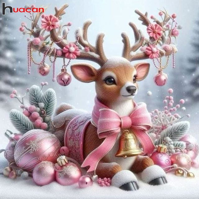 Huacan DIY Diamantmalerei Hirsch in Winterlandschaft mit quadratischen Steinen als Weihnachtsdeko und Geschenk - Bild 1