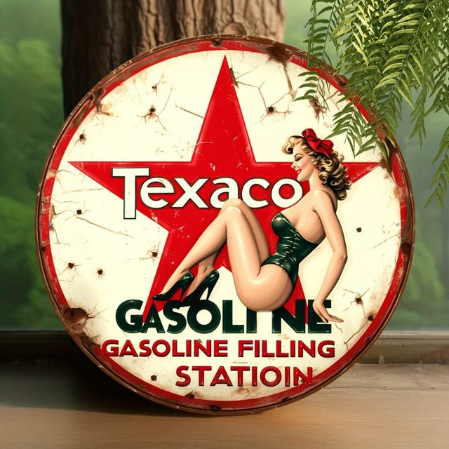 TexacoLoverArt Rundes Vintage-Metallschild Texaco Benzin Multicolour Durchmesser: 20 cm - Bild 1