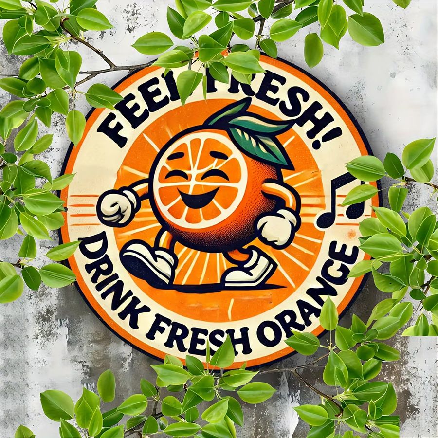 Potdemiel Vintage Aluminium-Metallblechschild Feel Fresh in Orange, B/H: 20,32 x 20,32 cm - Bild 5