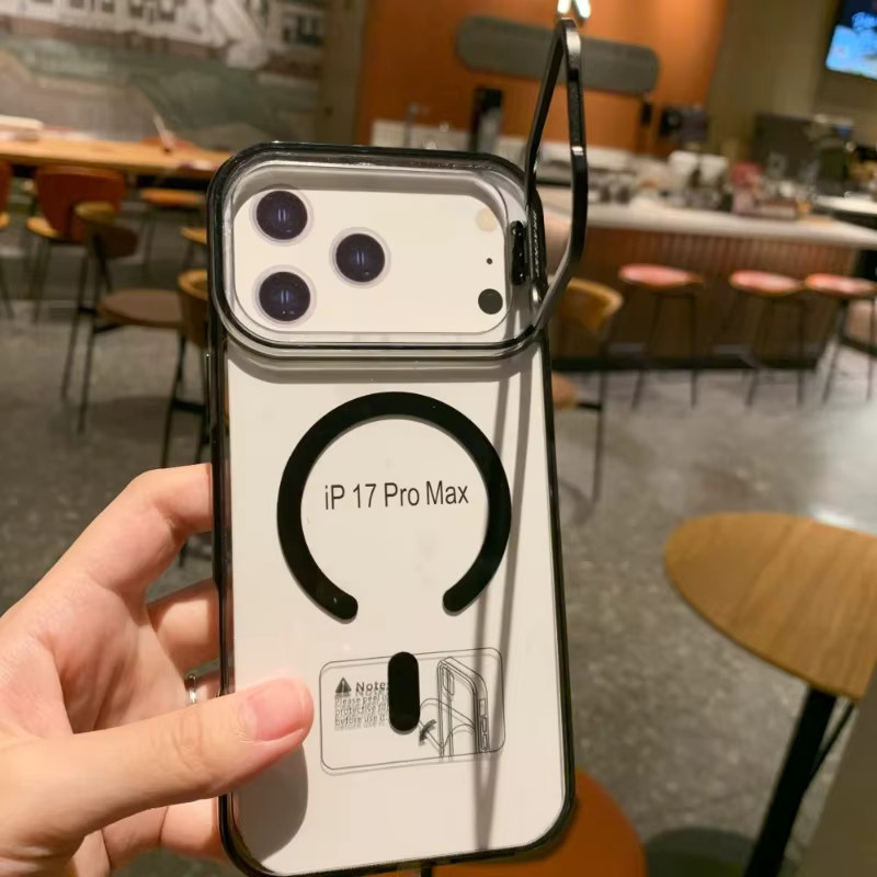 MagSafe iPhone Hülle mit faltbarem Legierungs-Objektivring-Ständer, transparent und blau, passend für iPhone 13, 14, 15, 16 und 17 Pro Max Air - Bild 3