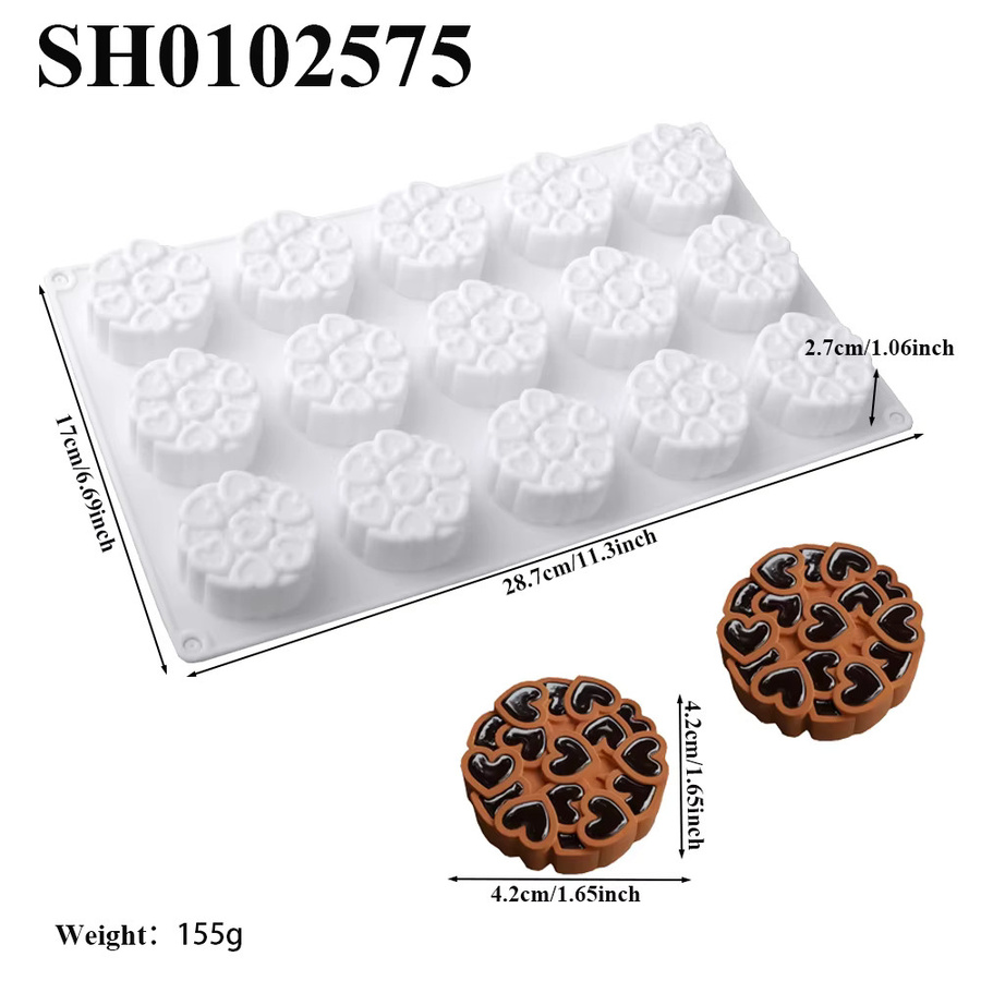 SHENHONG Silikon Backform mit 15 Herz-Zellen für Mousse, Schokolade und Kuchen zum Dekorieren - Bild 2