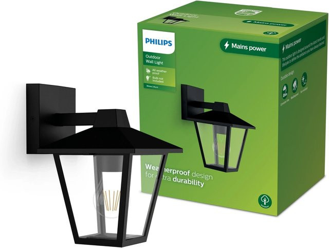 Philips LED Außenwandleuchte Kinno Schwarz mit E27 Fassung - Bild 1