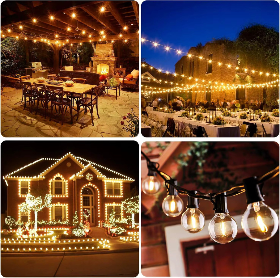 Aiopp G40 LED-Kugel-Lichterkette für den Außenbereich, wasserdichte Glaskugeln in Transparent, warmweißes Licht, verbindbare Hängelampe für Garten und Balkon, Schwarz - Bild 5