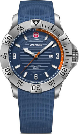 Wenger Herrenuhr Seaforce, Quarz, Edelstahl, 43 mm, Silikon, Blau, 20 ATM