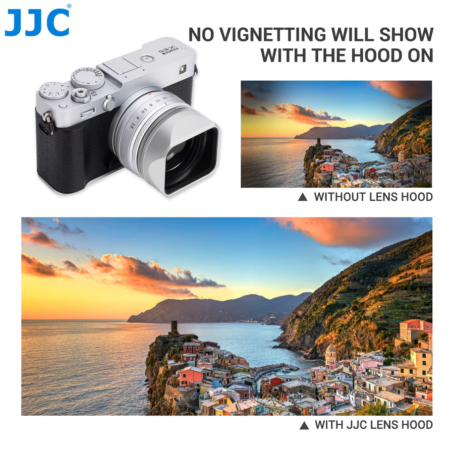 JJC Metall-Quadrat-Gegenlichtblende für Fujifilm XF 23mm F2.8 R WR und XF 27mm F2.8 R WR Objektive in Schwarz oder Silber - Bild 4