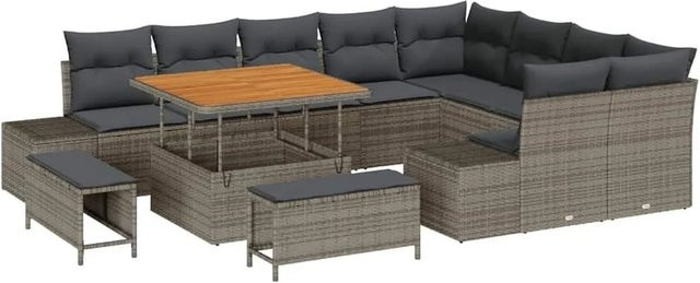 vidaXL Gartensofa-Set aus Poly Rattan in Grau mit 12-teiligem Set inklusive Kissen und Stauraumfunktion - Bild 1