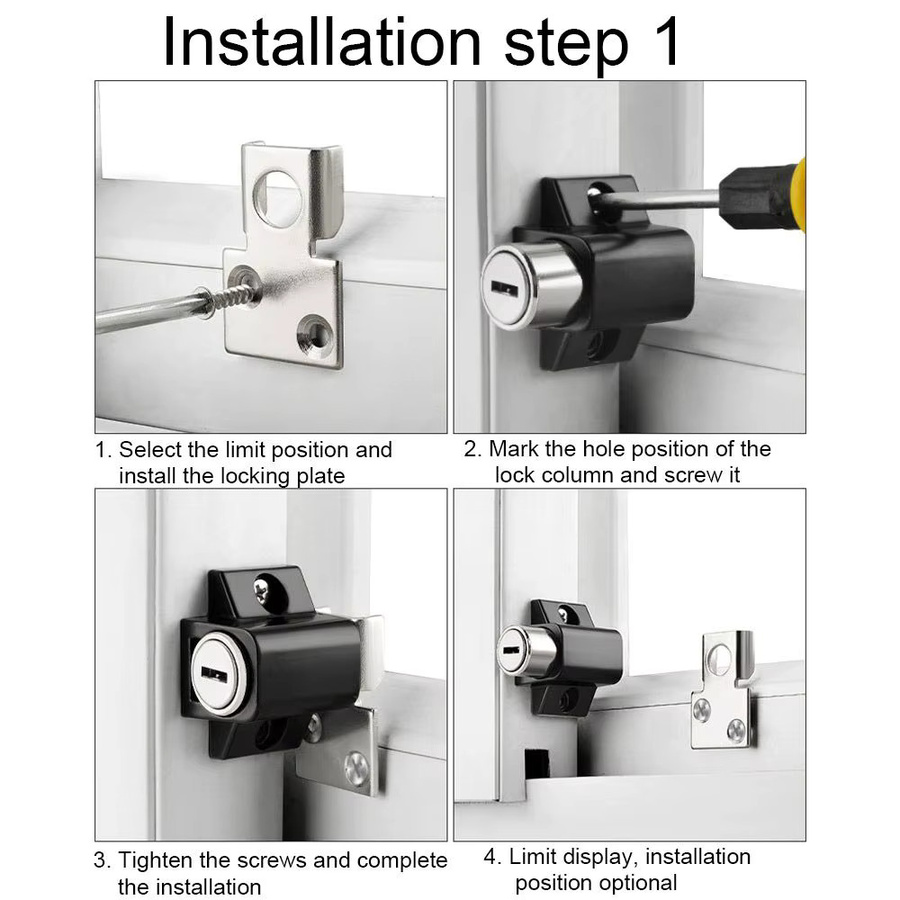 Push-Pull Fensterschloss aus Aluminiumlegierung als Fensterbegrenster in Schwarz - Bild 3