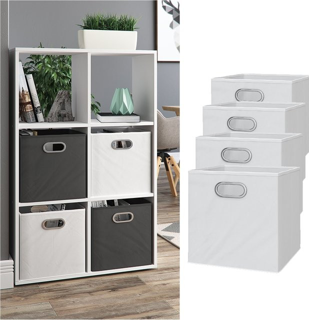 VICCO 4er Set Faltboxen aus Stoff in Weiß mit Griffen, B/T/H: 30 x 30 x 30 cm - Bild 1
