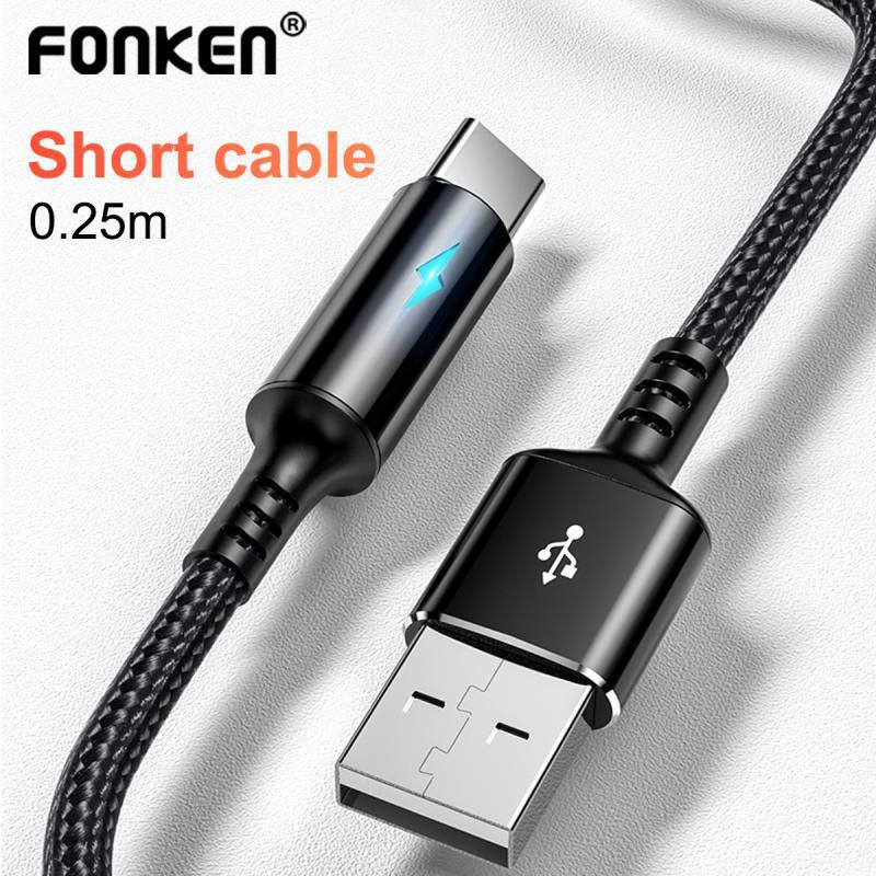 Fonken USB-Ladekabel mit Micro-USB und USB-C Anschluss, 2,4 A Schnellladekabel mit Kontrollleuchte, schwarz, Länge: 25 cm - Bild 7