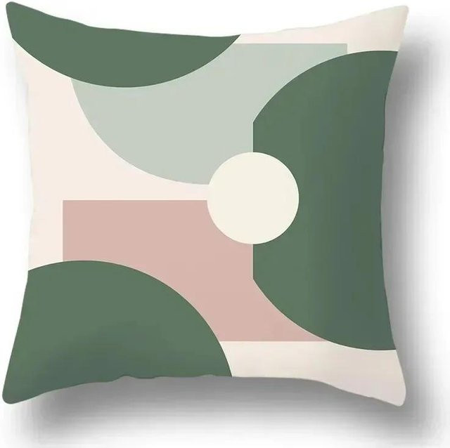 Shunika Chen Kissenbezug mit geometrischem Muster in Grün, Peach Skin, B/H: 18 x 18 cm - Bild 1