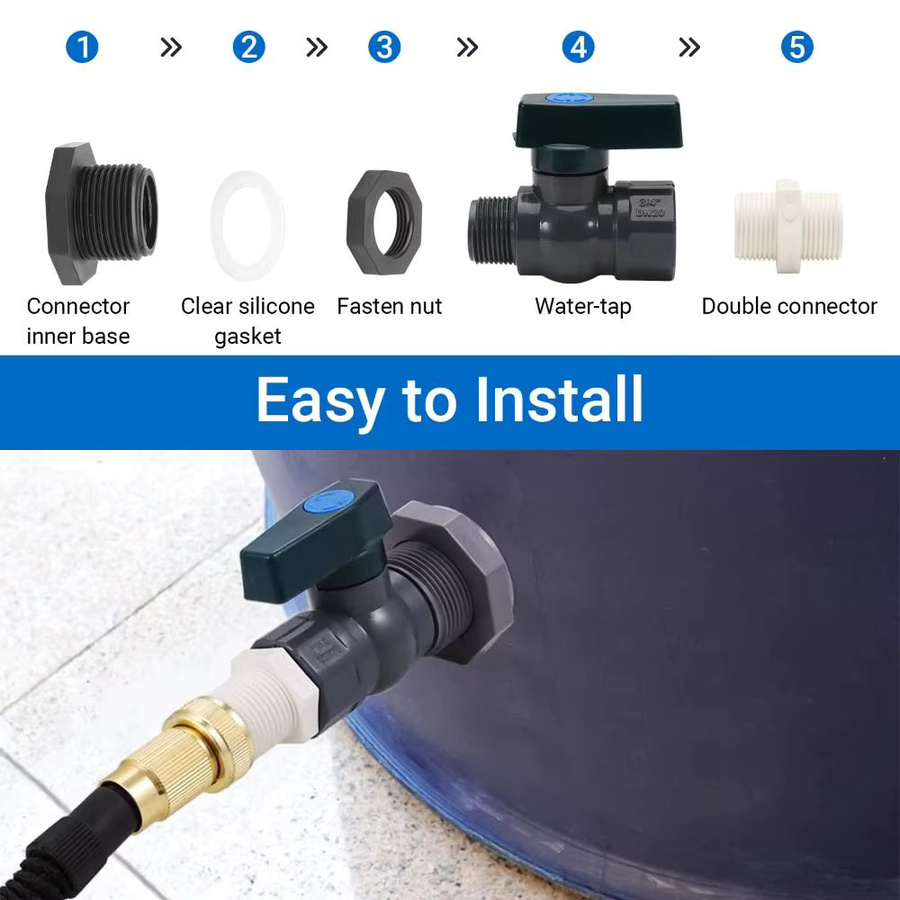 PVC Regenfass-Umlenkkit 3/4 Zoll mit Innenanschluss und Ventil-Adapter in Braun - Bild 6