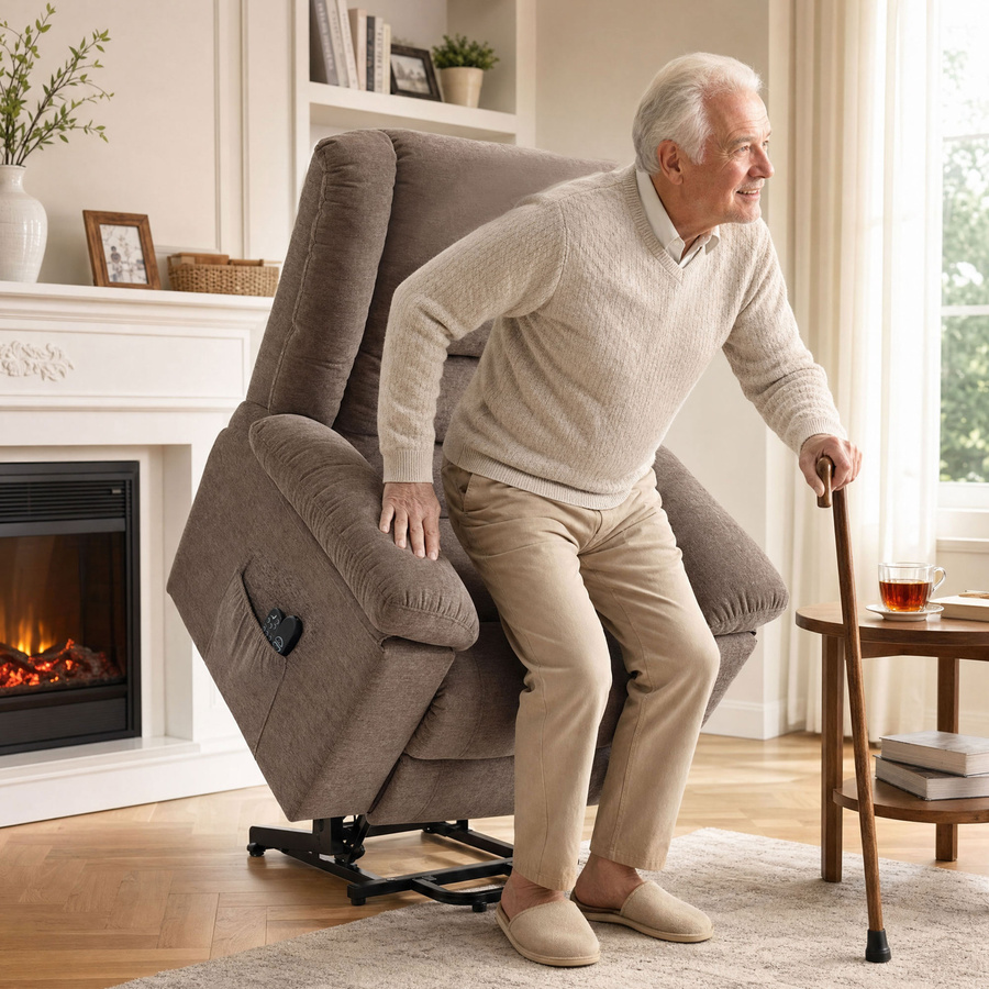 HOMCOM Elektrischer Aufstehsessel für Senioren mit Massagefunktion und Heizung, Übergroßer Relaxsessel aus Chenille in Braun mit Fußstütze, USB-Anschluss und 2 Fernbedienungen - Bild 2
