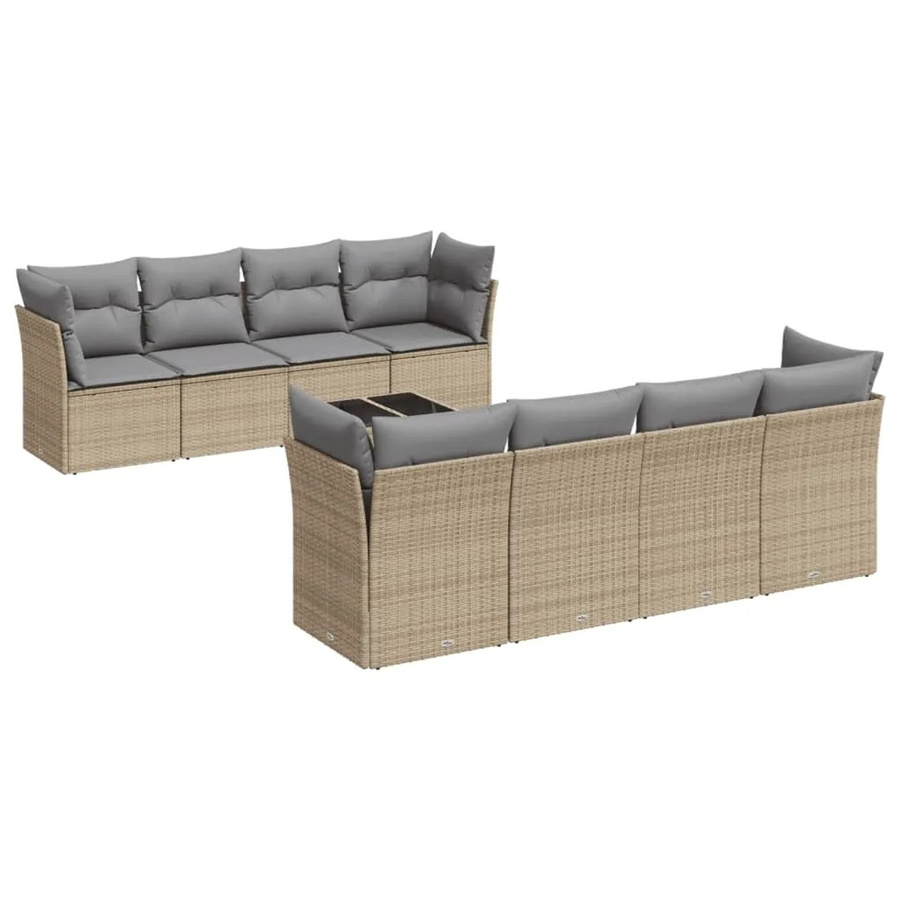 vidaXL 9-teilige Garten-Sofagarnitur in U-Form aus PE-Rattan und pulverbeschichtetem Stahl mit Kissen in Beige-Grau - Bild 2