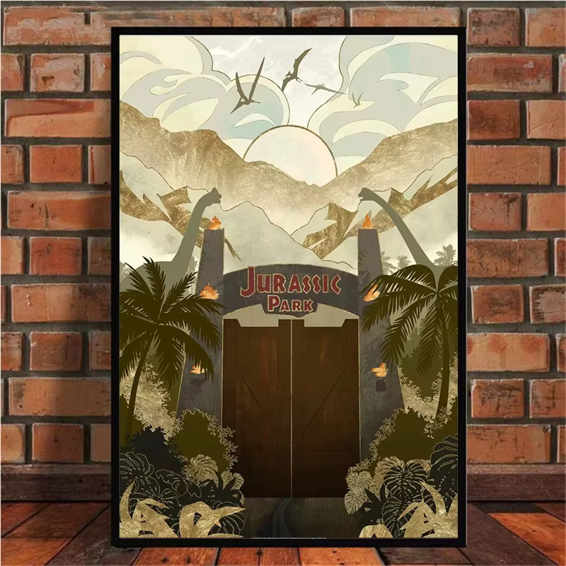 Potdemiel Jurassic Park Dinosaurier Welt Wandkunst Leinwand Poster mit Retro Illustrationen in Mehrfarbig - Bild 2