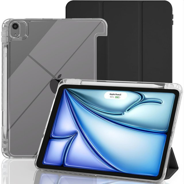 Transparente Kristall-Tablet-Hülle mit Stiftschlitz für Apple iPad Air 11 Zoll 2024 2025 M2/M3 A2903 A3267 aus PU-Leder mit Magnetfunktion und Standfunktion in Transparent und Grün - Bild 1