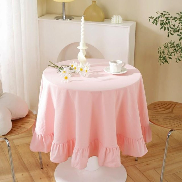 Runde Baumwolltischdecke mit Rüschen von YT Daily Necessities in Pink, Durchmesser: 110 cm - Bild 1