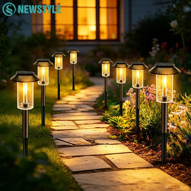 Solar-Wegeleuchten Set in Schwarz mit warmweißem Licht, IP65 wasserdichte Solar-Gartenbeleuchtung für Garten und Hof, moderne Zylinder-Außenleuchten mit Dämmerungssensor - Bild 1