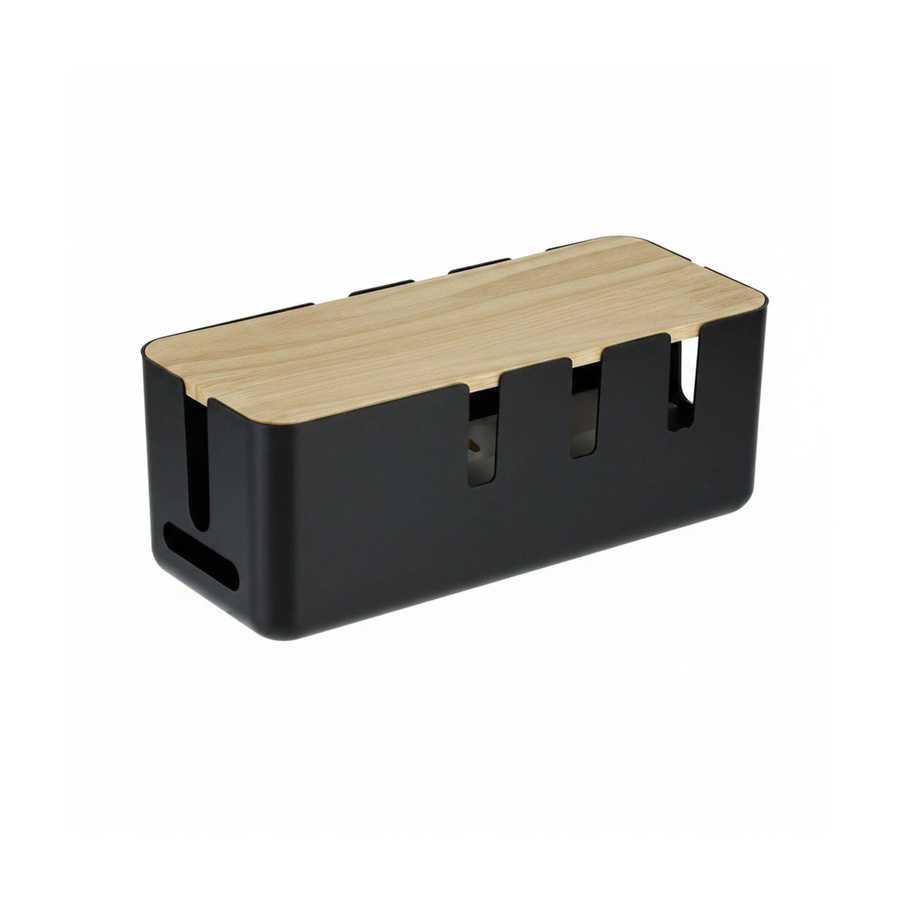 Relaxdays Kabelbox aus Kunststoff mit Holzdeckel in Schwarz für 2 Steckdosenleisten B/T/H: 30,5 x 12,5 x 11,5 cm - Bild 2