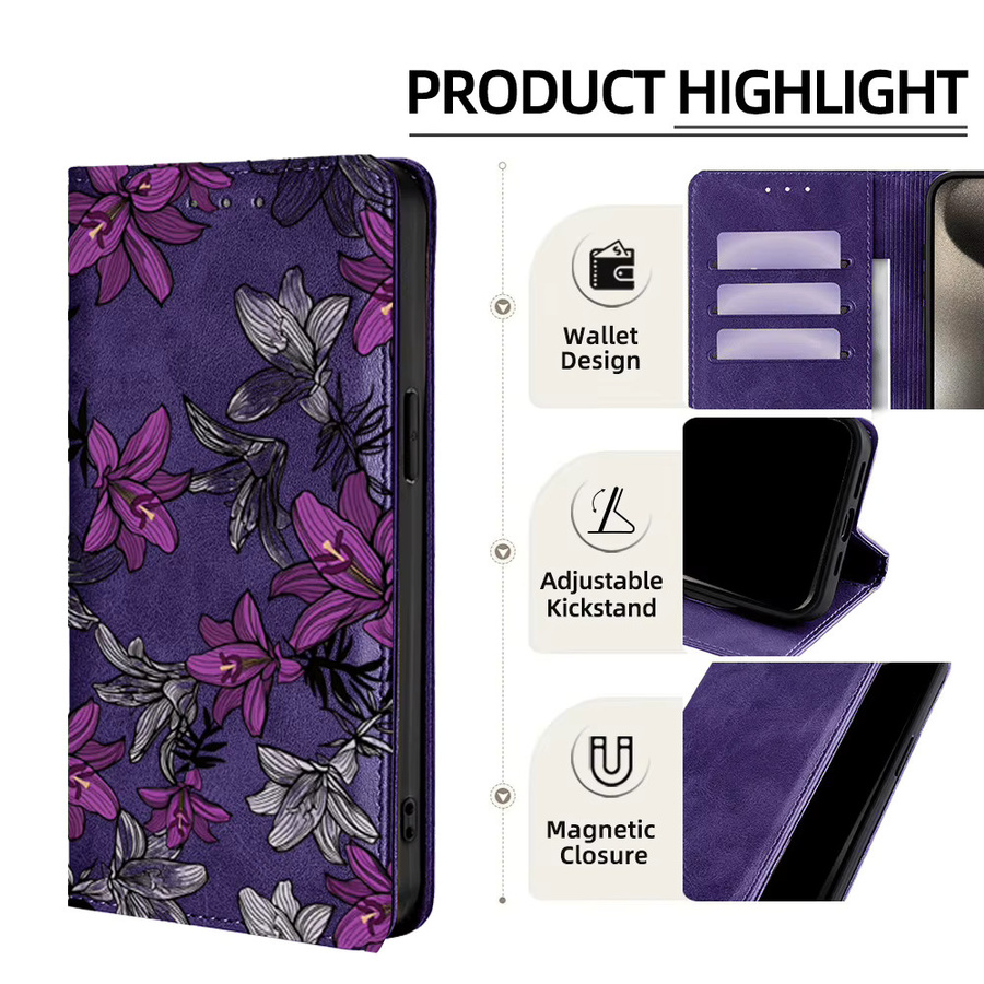 Samsung Handyhülle aus Leder mit Blumenmuster in Pink für Galaxy S26 Ultra, S26 Plus und verschiedene A-Modelle - Bild 3