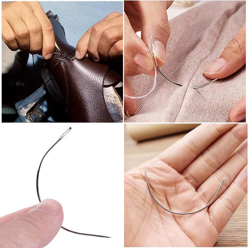 12-teiliges gebogenes Nadelset in Silber für Leder, Weberei, Leinwand und Teppichreparatur, Größe 2 bis 5 Zoll - Bild 2