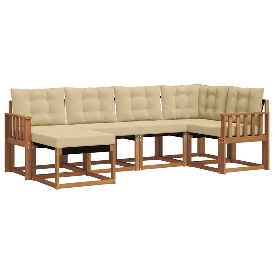 vidaXL Sofa Set 6-teilig L-Form aus Akazienholz mit Kissen in Natur und Beige - Bild 2