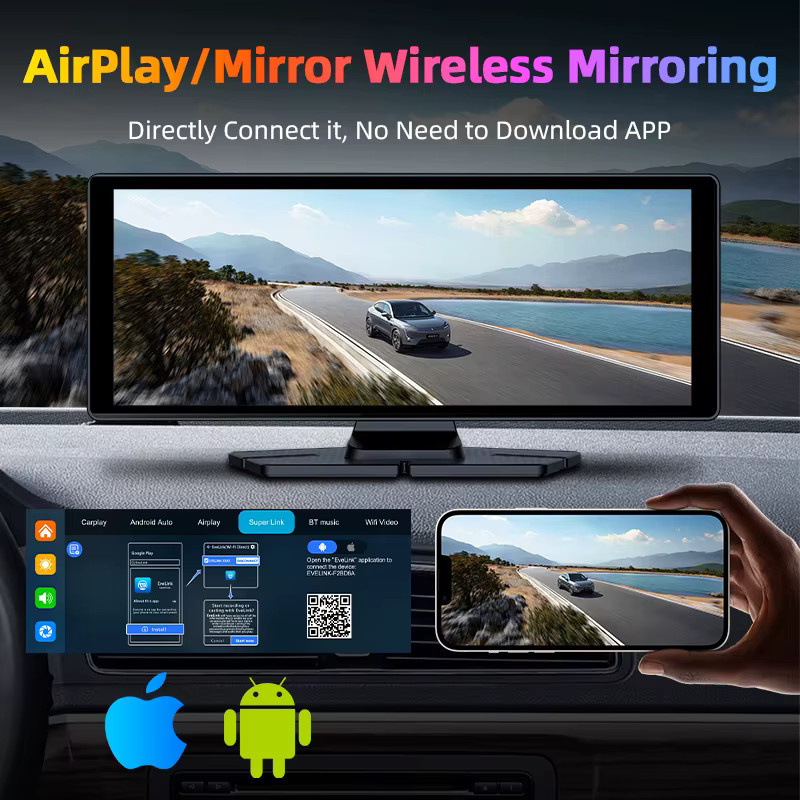Develuck 4K Dashcam mit 10,26 Zoll Display, 360 Grad drehbarer Kamera, Carplay, Android Auto, Bluetooth 5.0 und GPS-Navigation, Schwarz - Bild 4