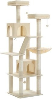Pawz Road Großer Katzenbaum Beige mit Höhle, Hängematte und integriertem Spielzeug aus Sisal und Holz, Höhe: 180 cm - Bild 1