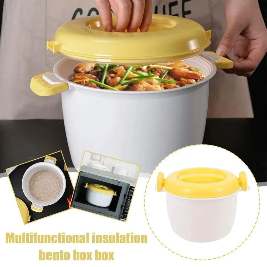 FEB.WIND Tragbarer Mikrowellen-Reiskocher und Dampfgarer mit Lunch Box Funktion in Gelb und Weiß aus Kunststoff - Bild 2