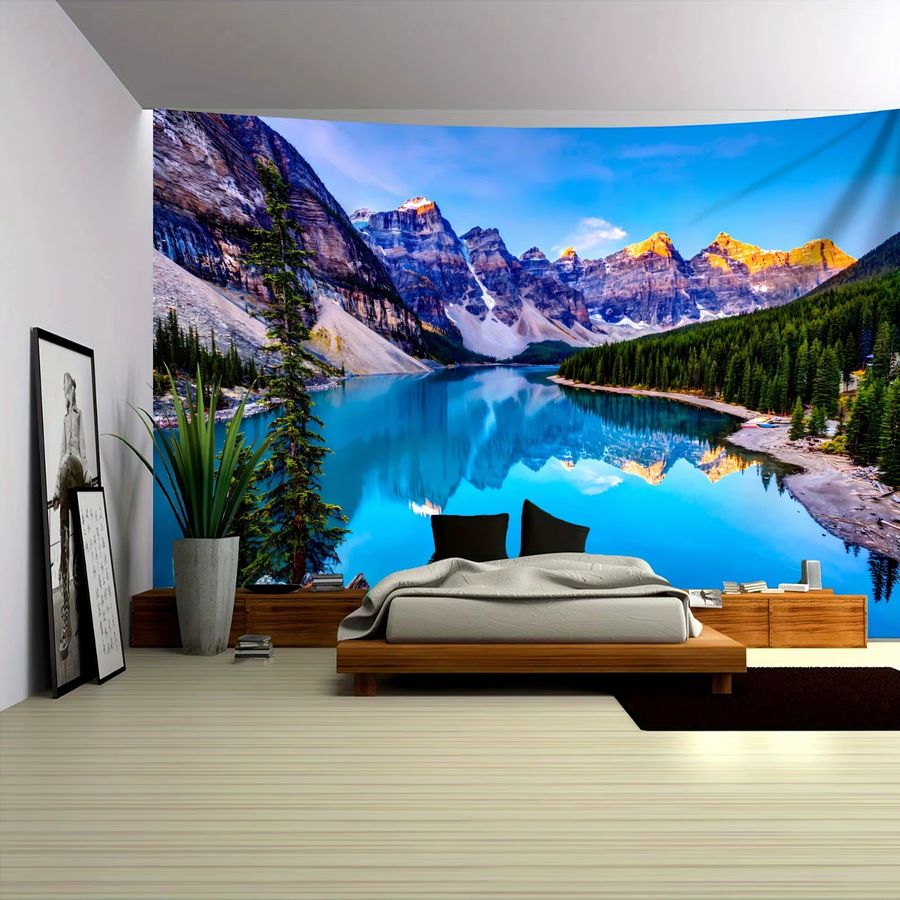 VIKAMA Landschaft Wandteppich mit Seeansicht und Bergen im chinesischen Zen-Stil - Bild 2
