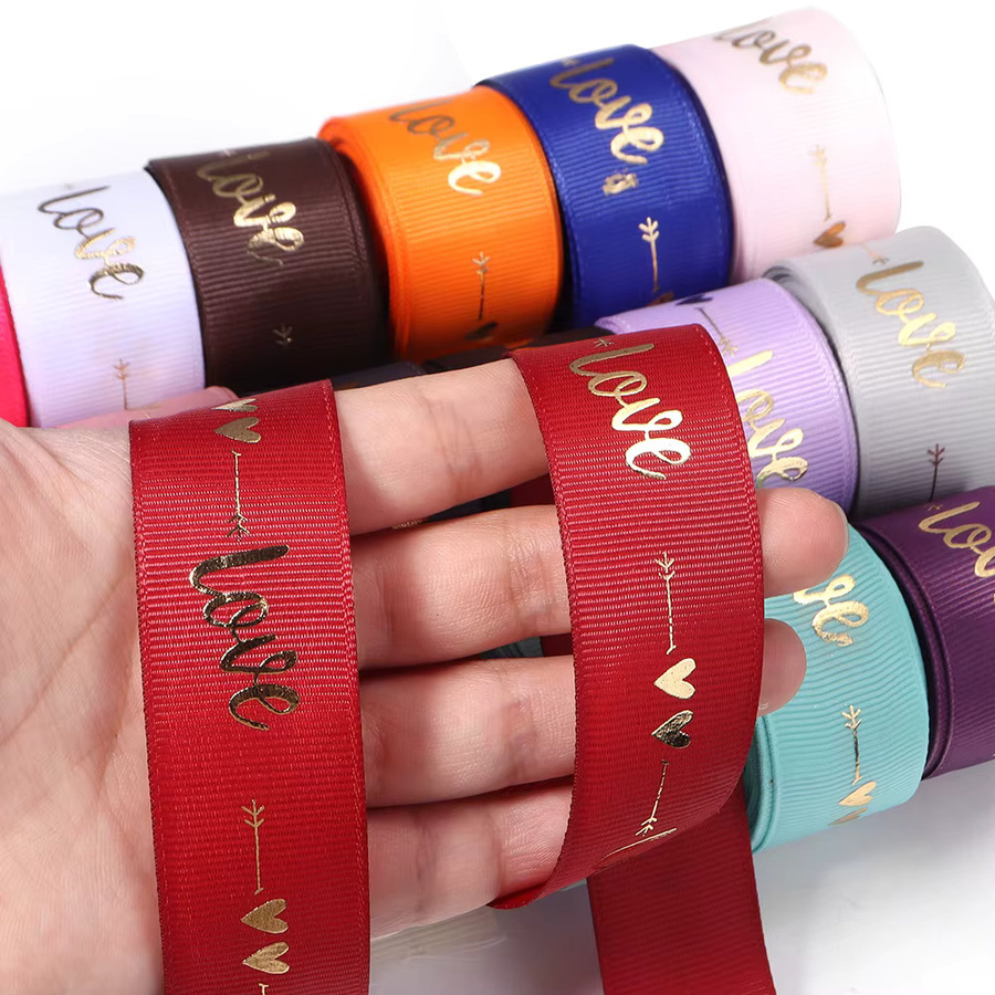 Ripsband mit LOVE-Aufdruck in Lila und Multicolour, Breite: 2,5 cm, 5 Yards pro Set - Bild 3