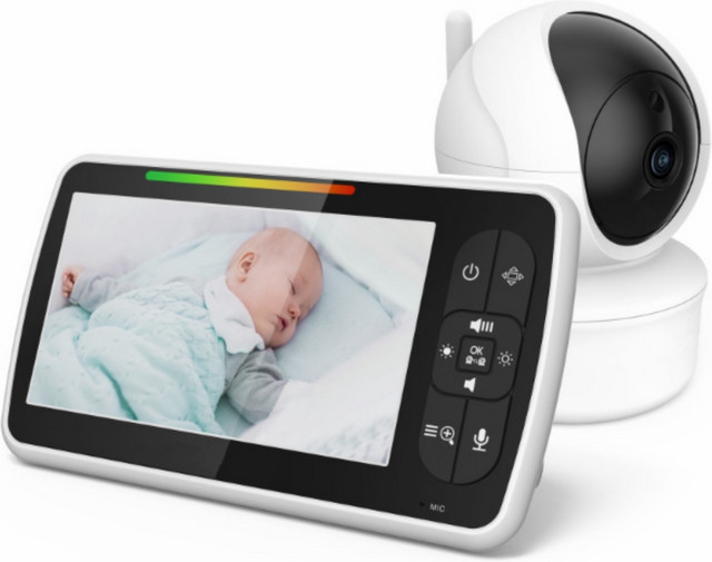 Bytelike HD Babyphone mit Kamera und 5 Zoll Monitor, 2-Wege-Audio, Nachtsicht, 355 Grad Schwenkfunktion und 120 Grad Neigung, Farbe: Weiß - Bild 1