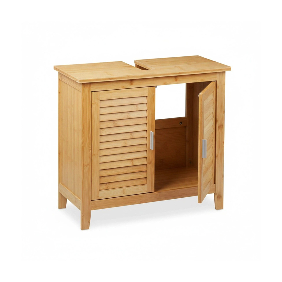 Relaxdays Waschbeckenunterschrank aus Bambus und MDF in Natur mit Magnetverschluss, B/T/H: 60 x 30 x 67 cm - Bild 2