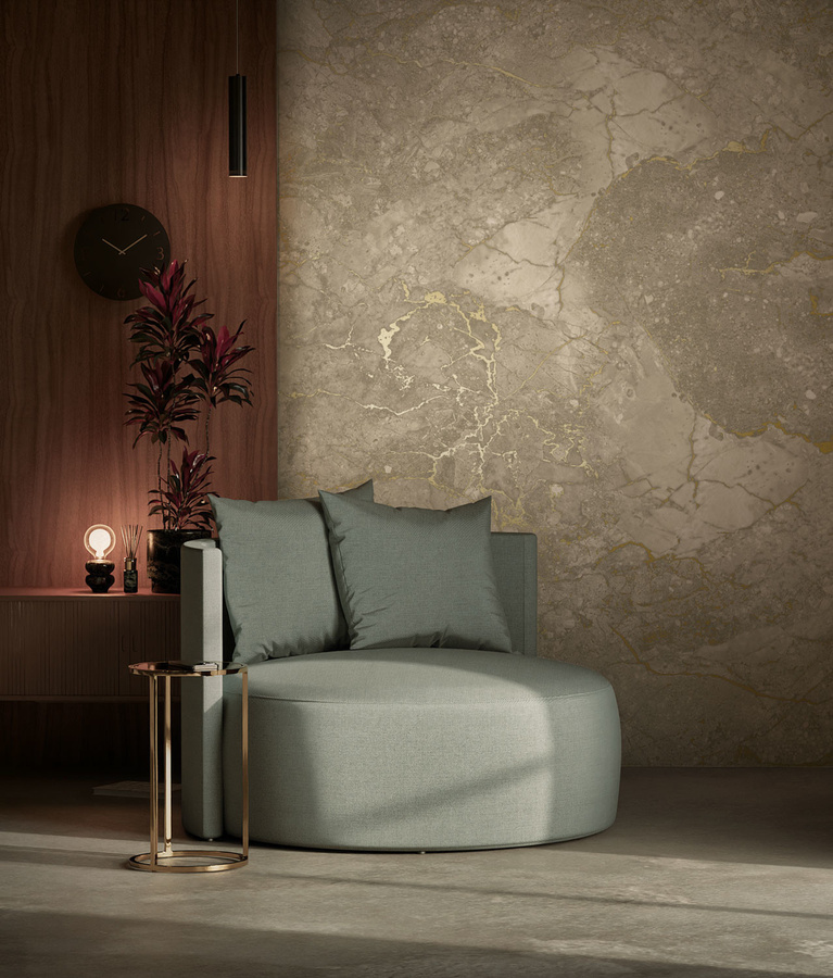 KEK Amsterdam Mural Marble Uyterlinde Wandtattoo in Beige und Gold, abstraktes Design, Breite: 195 cm, Höhe: 280 cm - Bild 2