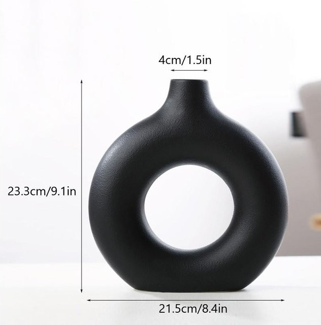 Nordische Keramikvase von Yiran Furniture in Weiß, kreisförmige Donut-Blumenvase für Wohnzimmer und Büro - Bild 1