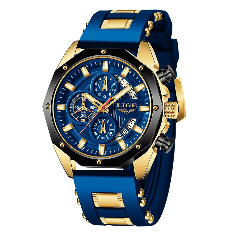 LIGE Chronograph Armbanduhr, Quarz, Blau, Silikon, Herren - Bild 6
