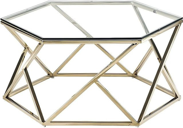 Vente-unique Couchtisch Keriane im Art Deco Stil aus Edelstahl und gehärtetem Glas, Goldfarben, Breite: 80 cm, Tiefe: 69,5 cm, Höhe: 38,5 cm - Bild 1