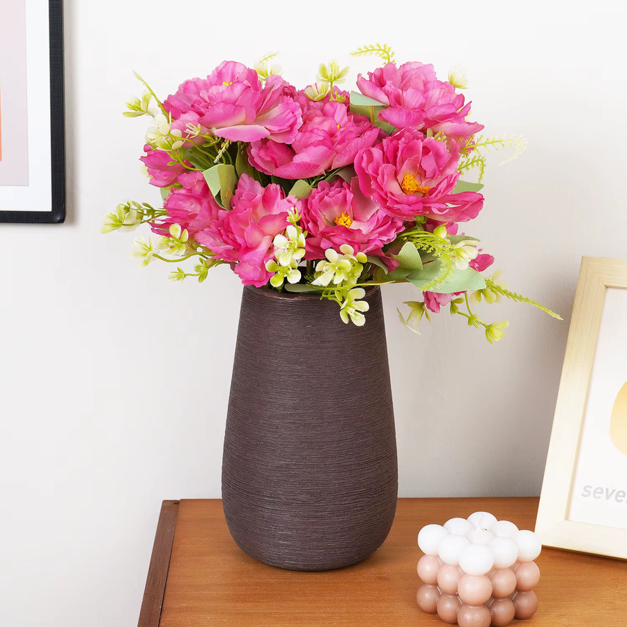 Uflower Künstliches Pfingstrosen Bouquet aus Seide in Rot und Pink, 35 cm Höhe - Bild 1