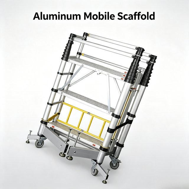 3-teiliges Teleskop-Aluminium-Mobilgerüst als tragbare Arbeitsplattform in Silber und Weiß - Bild 1