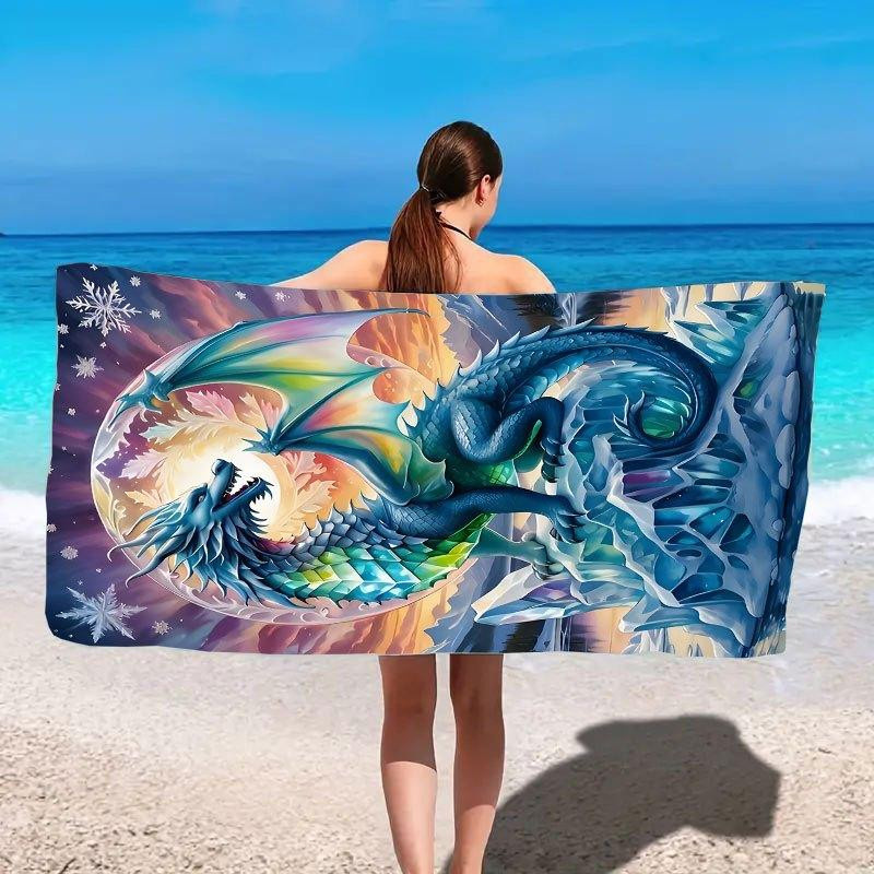 Dalangpa Strandtuch mit Fantasy-Drachen-Design aus Polyester in Weiß, schnelltrocknend, B: 40 cm, H: 60 cm - Bild 3