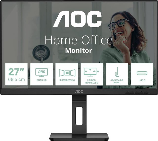 AOC Q27P3CV Computerbildschirm 27 Zoll IPS Panel QHD 2560 x 1440 Pixel Schwarz mit USB-C, DisplayPort und Ethernet/LAN - Bild 1