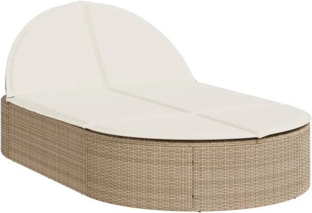 vidaXL Doppel-Sonnenliege aus Polyrattan mit verstellbarer Rückenlehne und Auflagen in Beige/Cremeweiß - Bild 1